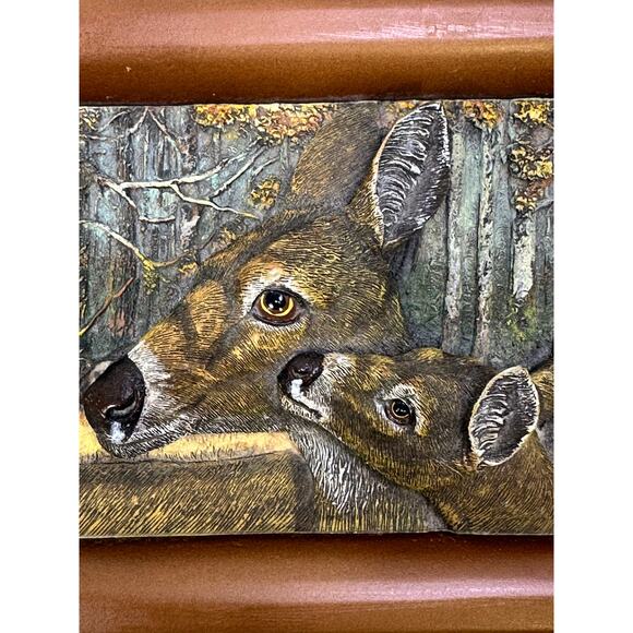 Raised Relief Doe & Fawn Deer Inlay Decorative Lined Wooden Trinket/Jewelry Box - Picture 5 of 5